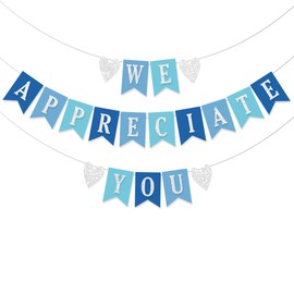 FHGG Pre-Strung We Appreciate You Decorations Banner Doctor Nurse Teacher Pastor Staff Employee 9.8ft Glitter Blue Appreciation Assistant Principal Appreciation Gifts Party NO DIY