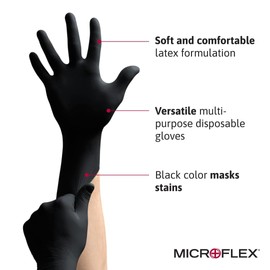 MICROFLEX Black Dragon BD-100L 6mil Disposable Latex Gloves w/Full Texture for Food Processing, Automotive - XL, Black (Box of 100)