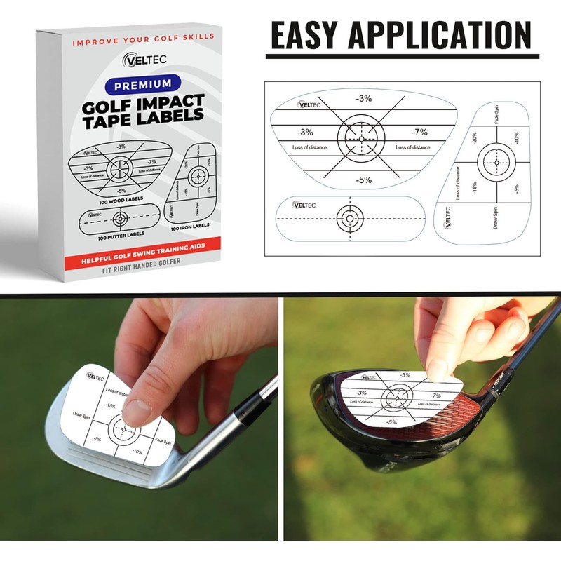 Veltec Premium Golf Impact Tape Labels, Self-Teaching Sweet Spot and
