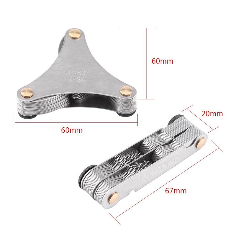 52pcs Thread Pitch Gauge Stainless Steel Screw Pitch Measuring Tool