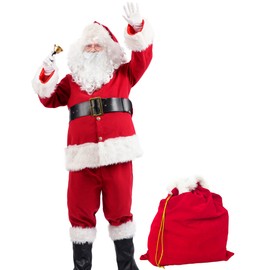 Opemon Men's Santa Claus Costume – 11Pcs Deluxe Professional Christmas Suit Set for Adult Men Santa Suit Outfit Holiday Cosplay XL