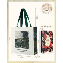 AUSVKAI Aesthetic Canvas Tote Bag for Women, Cute Reusable Vintage Field Sturdy Oil Painting Bags with Pockets& Snaps for Beach Shopping College Gym Grocery