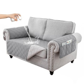 RAPRAP 100% Waterproof Sofa Cover with Side Pockets, 2 Seater Sofa Protector for Children Pets Dog, Durable Non-Slip Two Seater Couch Covers, Washable,2 Seater