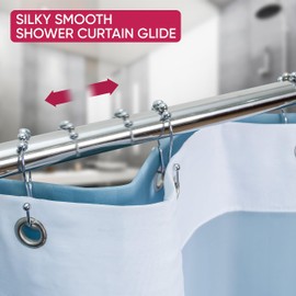 Shower Curtain Hooks Rust Proof (Set of 12) - Stainless Steel Shower Curtain Rings - Anti Slip Roller Balls for Easy Glide (Omega Double Hooks, Chrome)