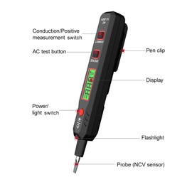 HABOTEST HT89 Voltage Tester AC 12~300V Contact Voltage Detector for Live/Null Wire with Flashlight LCD Display Breakpoint Finder with Sound and Light Alarm