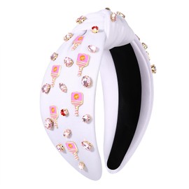 YAHPERN Pickleball Headband for Women Pink Pickleball Paddles Knotted Headband Game Day Headband Embellished Crystal Wide Top Knot Headband Sport Game Day Accessories Outfits Party Gifts