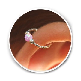 Cartilage Earring Hoop - 20G Sterling Silver Helix Piercing Earring - Pink Opal Cartilage Earring, Silver Cartilage Round