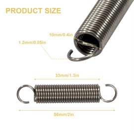 GUNGY Extension Spring 50mm Tension Spring With Dual Hook in 304 Stainless Steel OD 10mm Wire Diameter 1.2mm Max Load 3.2KG 1.2x10x50mm 4 Pieces
