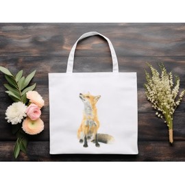 British Wildlife Fox White Tote Fabric Shopping Bag
