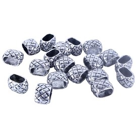 KONMAY Carved Spacer Beads 20pcs 10.0x6.0mm Antique Silver Flat Hole Slider Charm Beads Alloy Loose Beads for Licorice Leather Bracelet and Jewelry Making