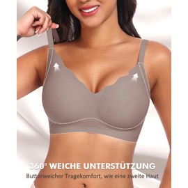 SINFLA Women's Seamless Bra Without Underwire Large Breasts Strong Hold Bra Bustier Padded Soft Comfit Bra Non-Wired Push Up Seamless Bras Bralette, brown, S