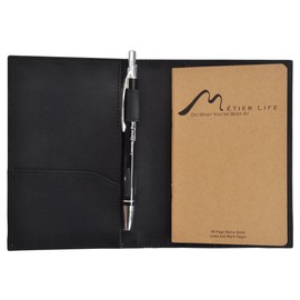 Metier Life Field Notes/Moleskine Pocket Notebook Cover Canvas with Vegan Leather | Fits Journals 3.5" X 5.5" | With Included Notebook and Metier Pen (Vegan Leather Black)