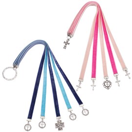 FINGERINSPIRE 2 Pcs Bible Ribbon Bookmark 2 Styles 14.2 Inch Velvet Ribbons Bookmark with 5 Ribbons Multi Page Ribbon Marker with Cross Charm for Bible Books(Jesus & Cross Heart Blue & Pink)