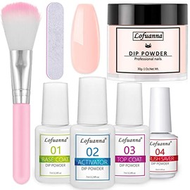 Lofuanna Dip Powder Nail Kit Starter-Nude Pink Nail Dipping Powder with Base&Top Coat&Activator&Brush Saver,No UV/LED Needed,DIY French Nail Art Manicure,Easy to Apply for Home or Salon Use