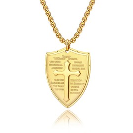 MERTTURM Men's Cross Necklace, The Armor of God Shield Ephesians 6:16-17, Black Silver Gold Cross Stainless Steel Pendant Jewellery, Gifts for Christian Jesus Boys/Husband/Lovers, Stainless Steel