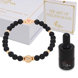 Lia Chahla London Shield Yourself Against Negative Energy, Matte Onyx & Lava Rock Stretch Bracelet with Mystic Aura Oil – Aromatherapy Gifts – Protection Bracelet – 6mm Beads (Black Onyx, Large 20cm)
