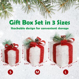 GUOOU Christmas Lighted Gift Boxes Decorations, Light Up Present Box for Christmas Under Tree Decor, Christmas Indoor Decorations, Set of 3