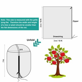 10ftx10ft Large Fruit Tree Netting Bags, Bird Netting for Blueberry Bushes Keep Squirrels Cicadas Out, Garden Mesh Plant Cover with Drawstring and Zipper, Preventing for Vegetables Protection (Black)