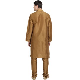 SKAVIJ Kurta Pyjamas 2-Piece Set for Men Art Silk Party Wear Party Dress, brown