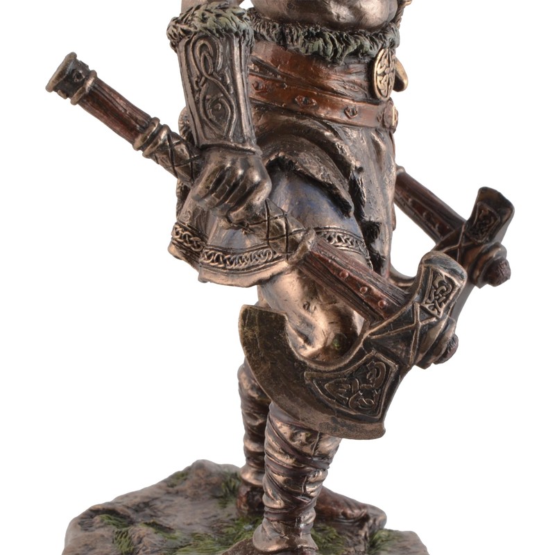 Veronese Viking with Two Axes Made of Artificial Stone Bronzed
