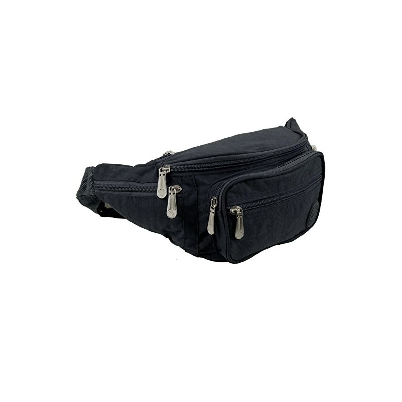 Lorenze Men's Women's Crinkled Nylon Belt Bag, black