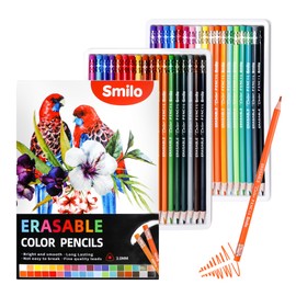 Smilo 36-Count Erasable Colored Pencils with Erasers - Vibrant & Smooth Colors for Drawing, Coloring Books, School Art Projects - Premium Art Supplies for Kids, Adults & DIY Crafts