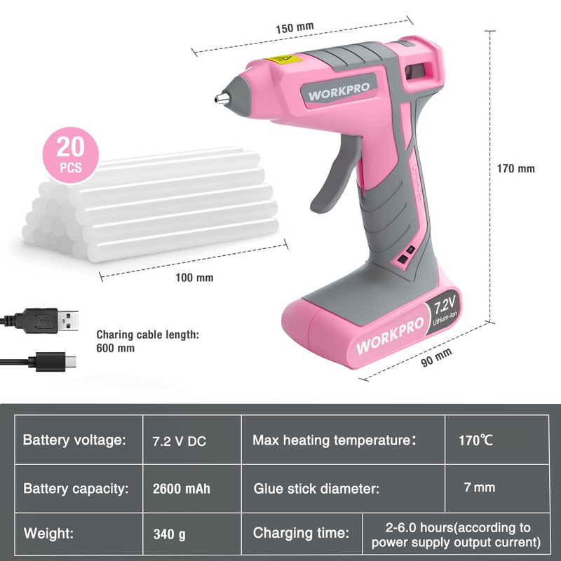 WORKPRO Glue Gun 7.2V, Corded & Cordless Using Hot Glue
