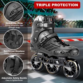 3 Wheels Fitness Inline Speed Skates for Unisex，110mm Roller Skates Blades (Black, Men 9.5/Women 10.5 43)