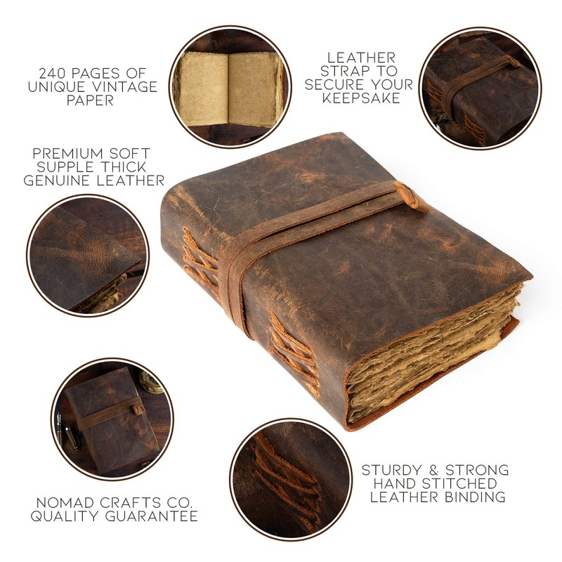 Leather Journal-Vintage Leatherbound Journal - Handmade Antique Deckle Edge Paper