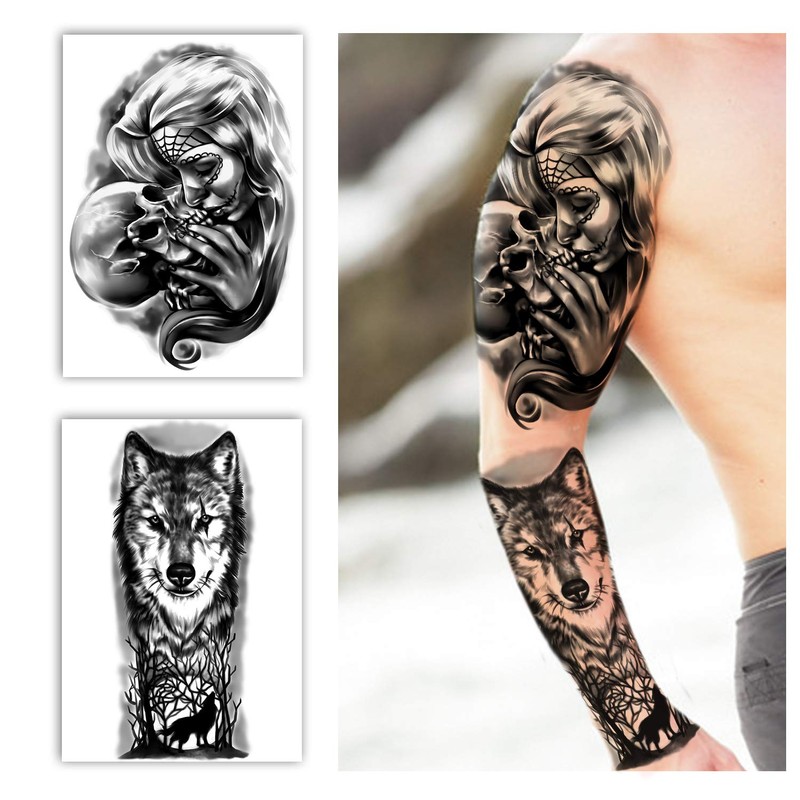 Waterproof Temporary Tattoos Full Arm 8 Sheets and Half Sleeve
