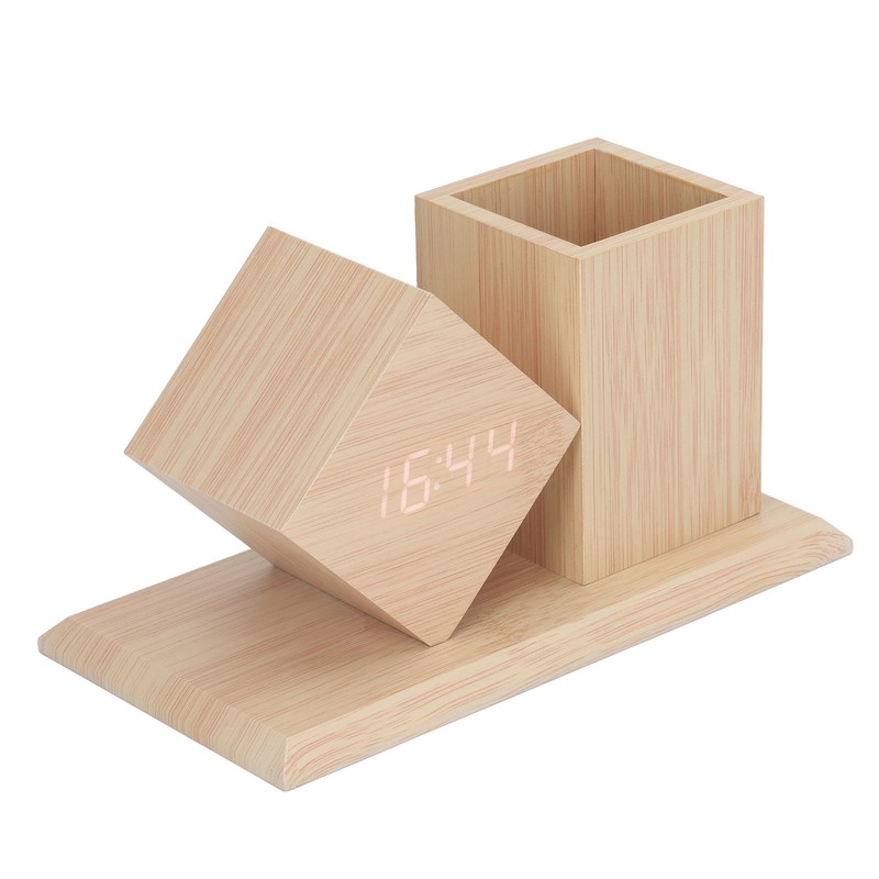 Pen Holder Clock Voice Control HD LED Display USB Battery