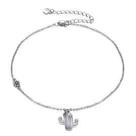 ONEFINITY Cactus Anklet For Women Sterling Silver Anklet Adjustable Cactus Jewellery Gift For Women Girls