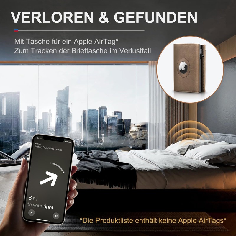 DOMIPHIE Mens Airtag Hole Wallet, Brown vintage, Modern