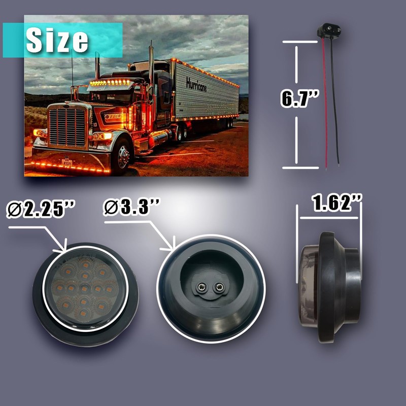 2.5-inch Round Led Trailer Lights Smoked Lens Marker Light Kits
