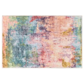 Rugshop Contemporary Distressed Abstract Washable Non Slip Area Rug 2' x 4' Multi