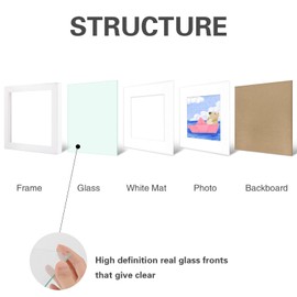 Golden State Art, Smartphone Instagram Frames Collection, 6x6 -inch Square Photo Wood Frame with White Photo Mat & Real Glass for 4x4 Photo, White