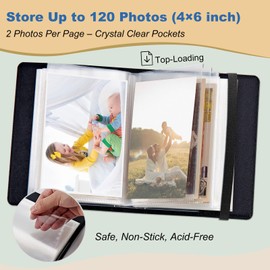 Small Photo Album 4x6 for 120 Pictures, PU Leather Cover Picture Album with Elastic Band, Mini Photo Book for Family Baby Wedding Anniversary Travel Scrapbook, Cute Dog Paw Prints