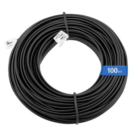 Uvital Telephone Extension Line Cord Cable Wire, 100 FT Black Long Phone Extension Line, RJ11 6P4C Phone Cord for Landline/Fax Machine/Home/Office