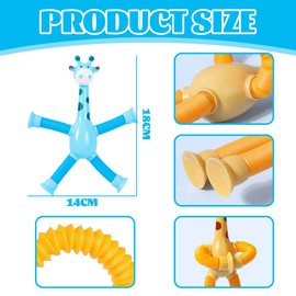 MLRUQRX Pack of 4 Telescopic Suction Cup Giraffe and Unicorn Toy, Sensory Giraffe Toy, Telescopic Suction Cup Toy, Funny Educational Stress Relief for Children