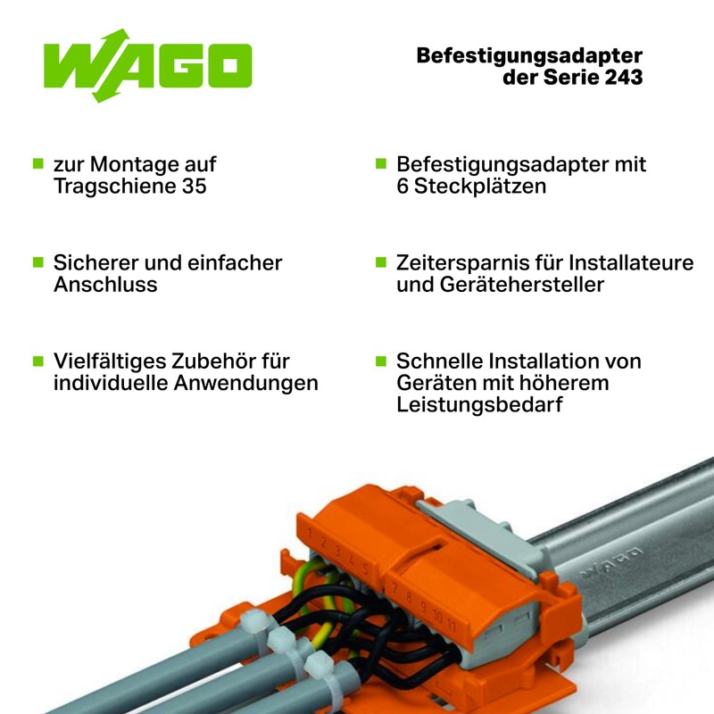 WAGO Mounting adapter 243-113, 6 slots for 4 and 8-conductor