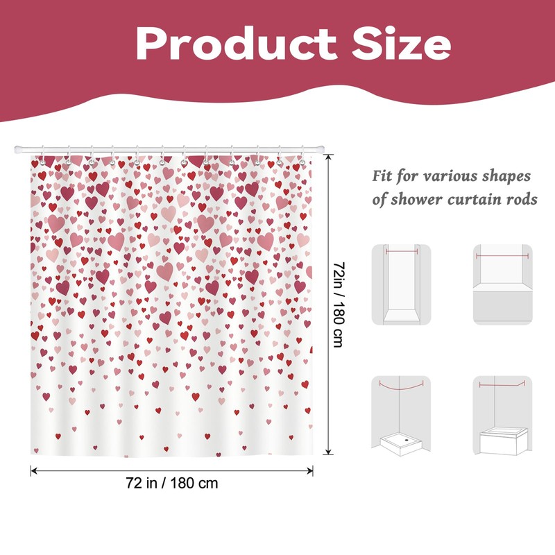 BREASOME Pink Shower Curtain, Romantic Loving Red Heart, 72x72 Inch