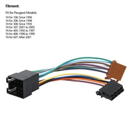ISO Standard Car Plug, ISO Car Stereo Audio Wiring Harness Kit Fit for 106 206 306 307 405 406 607