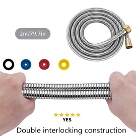 Shower Hose 2 m Stainless Steel Shower Hose Silver Twist Protection Universal Shower Hose Flexible Standard 1/2 Inch Connection with 4 Water Saver Flow Limiter Fits All Shower Heads (Brass Plug)