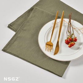 NSGZ 12Pack Linen Dinner Napkins, 20x20 Inch Linen Napkins Olive Green Washable Dinner Napkins Flax Dinner Cloth Napkins Cotton Linen Napkins, Hemstitch Linen Napkins for Dinner, Wedding, Restaurant
