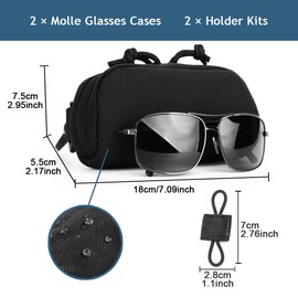 MUCHER 2 Pack Tactical Glasses Case Molle Glasses Case Shockproof Protective Box Portable Glasses Case Glasses with 2 Pieces Molle Bag Buckle for Outdoor Hiking Hunting Camping Training, black