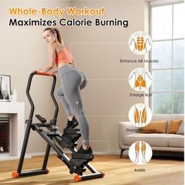 SogesPower Stair Stepper for Home Gym,Folding Vertical Stair Climber with Adjustable Handlebar & Pedals,Cardio Stair Master for Full-Body Workout,Climbing Exercise Machine for Women Men,Black