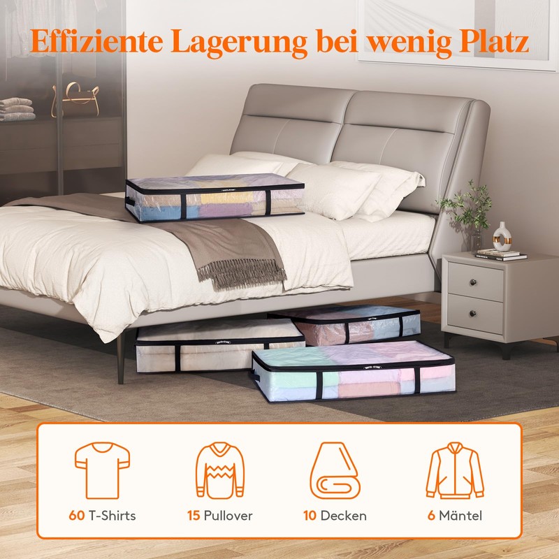 Lifewit Pack of 3 Transparent Plastic Underbed Storage Bags, 60