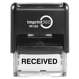 Imprint 360 AS-IMP1104K Received Stamp with by: & Date:, Black Ink, Heavy Duty Commercial Self-Inking Rubber Stamp, 9/16" x 1-1/2" Impression Size