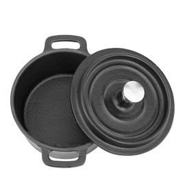 Flavehc Mini Cocotte 16 oz Mini Dutch Oven 0.5 qt. Cast Iron Garlic Roaster for Oven Garlic Confit Pot Ramekins with Lids Oven Safe Set of 2, Black