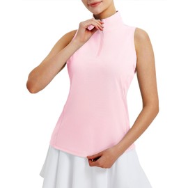 BALEAF Women's Golf Shirts Tank Top with Quarter Zip Collar Polo Tennis Sleeveless Racerback Tanks Quick Dry UPF 50+ Light Pink M